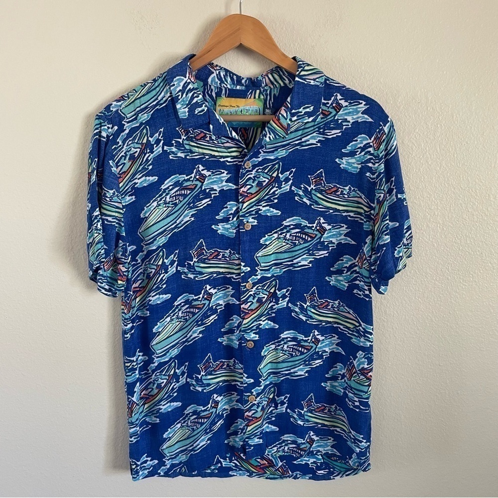 Chubbies Boating The Nutter Button Front Shirt Novelty Print Blue Size Small